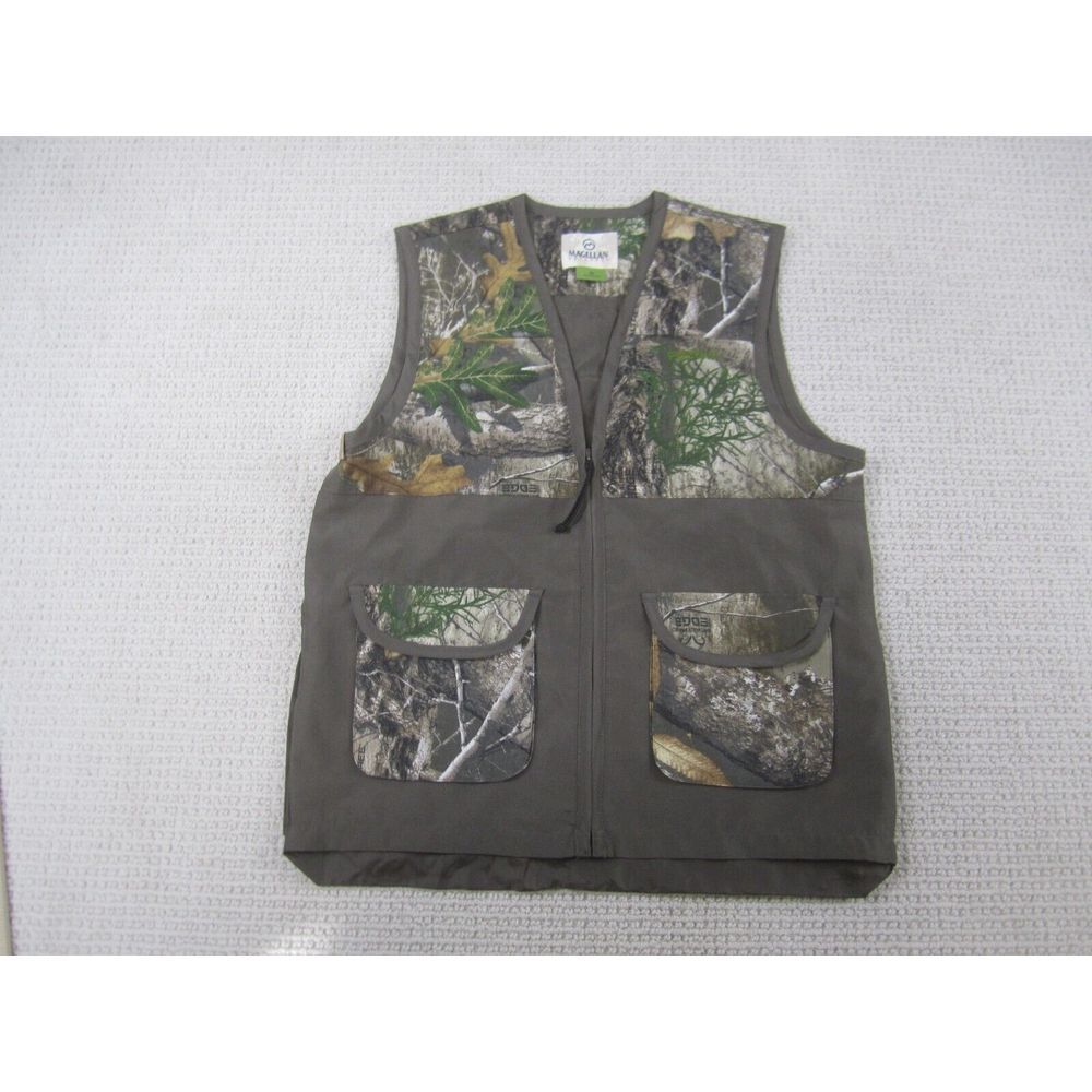 Magellan Jacket Mens XL Green Brown Camo Camouflage Outdoor Vest Half Zip Hunter